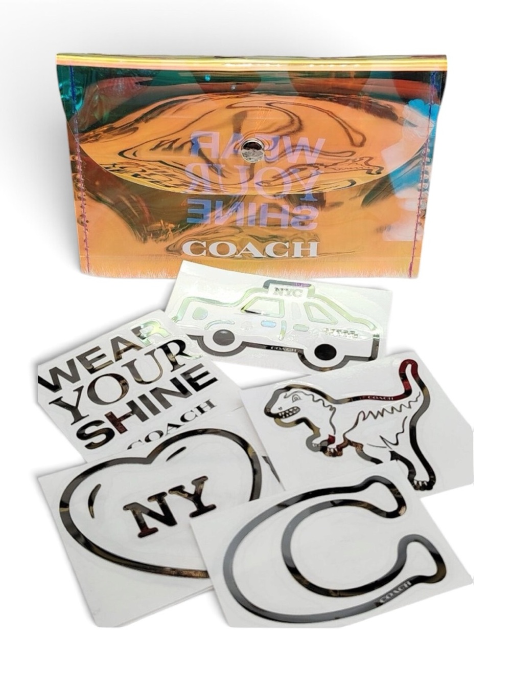 Coach iridescent transparent pouch with stickers featuring REXY taxi cab - Picture 5 of 8